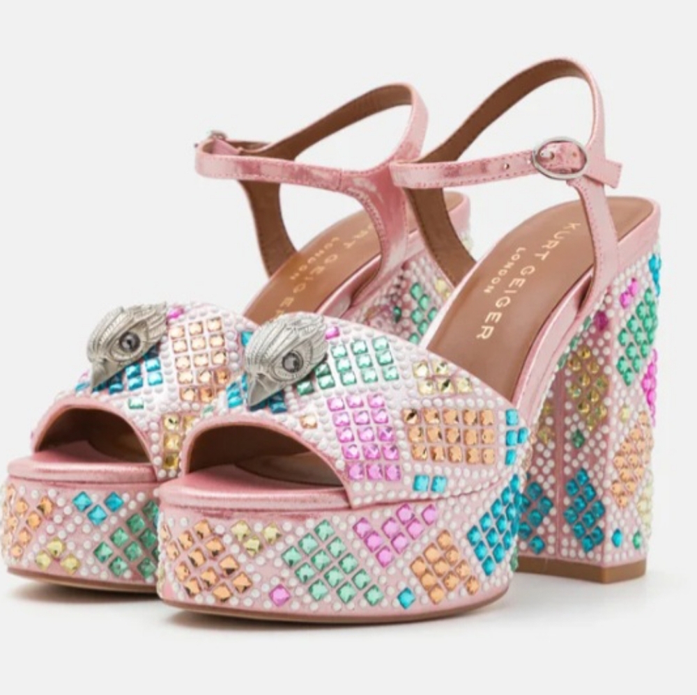 Kurt Geiger Pink Multicolor Embellished Platform Heels